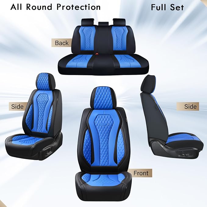 Coverado Car Seat Covers, Leather Seat Covers Full Set, Blue Seat Covers, Car Seat Cushion, Driver Car Seat Covers, Waterproof Car Seat Protector Fit for Most Cars