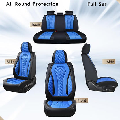 Coverado Car Seat Covers, Leather Seat Covers Full Set, Blue Seat Covers, Car Seat Cushion, Driver Car Seat Covers, Waterproof Car Seat Protector Fit for Most Cars