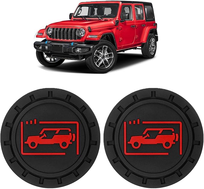 Car Cup Holder Coasters for Jeep Wrangler JL JK JLU and Jeep Gladiator JT Accessories Universal Car Cup Non-Slip Silicone Holder Coasters Interior Accessories (Black Red)