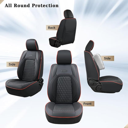 Coverado Seat Covers Dodge RAM 1500, Curved Front Waterproof Leatherette Seat Covers for Car Compatible with 2009-2018 Dodge Ram 1500, 2010-2024 Ram 2500 3500 Dodge RAM Trucks, Red line