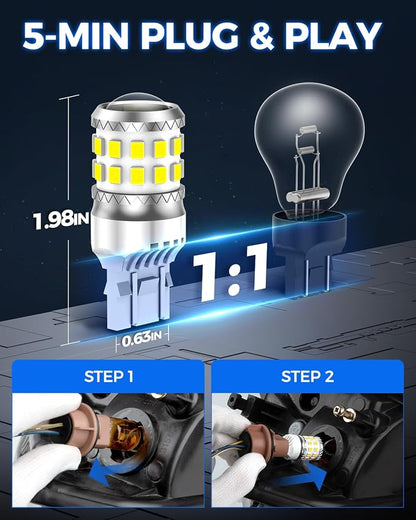 Marsauto Upgraded 7443 7440 LED Bulbs for Reverse Lights, T20 7441 7444 Replacement with Projector for Backup Tail Brake Signal Parking DRL Lights, 6000K Xenon White Pack of 2