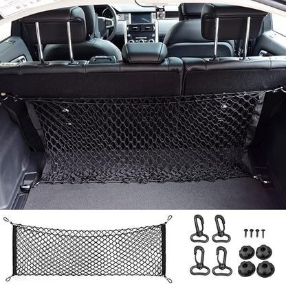 Car Rear Cargo Net, Universal Adjustable Elastic Trunk Cargo Storage Organizer Net, Double-Layer Storage Nylon Mesh Compatible for SUV, Jeep, Truck（43.3 x 15.7in）