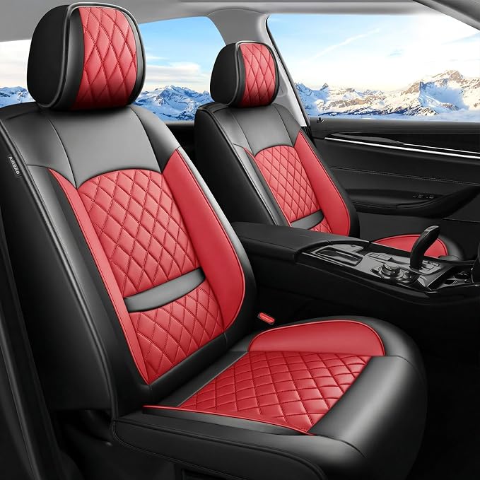 Car Seat Covers Compatible with Hyundai Elantra 2017-2025 2026 - Waterproof & Breathable Luxury Leather All-Weather Seat Cushions Protectors,Airbag Compatible,Only 2 Front seat Covers (Red)