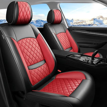 Car Seat Covers Compatible with Hyundai Elantra 2017-2025 2026 - Full Set 5 Seats Luxury Leather All-Weather Seat Cushions & Protectors, Waterproof & Breathable, Airbag Compatible (Red)