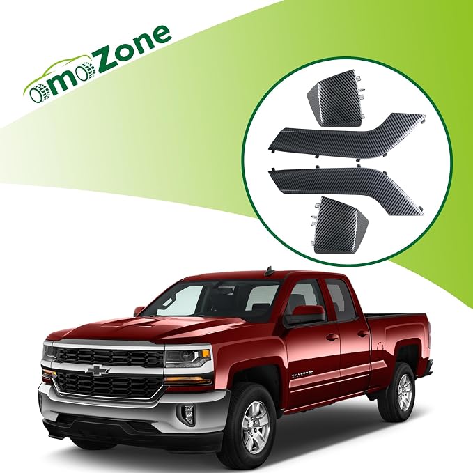 4PCS Door Armrest Cover Trim Kit Front&Rear Left Right Side Door Panel Arm Rest Bezel Set Carbon Fiber Compatible with 2014-2020 Chevy Silverado GMC Sierra Double Cab