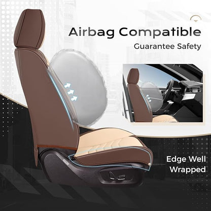 Coverado Seat Covers for Cars, 5 Seats Seat Covers Full Set, Faux Leather Seat Covers for Cars, Automotive Seat Covers Universal Car Seat Protector Seat Cushion Fit for Most Cars Trucks, Coffee&Beige
