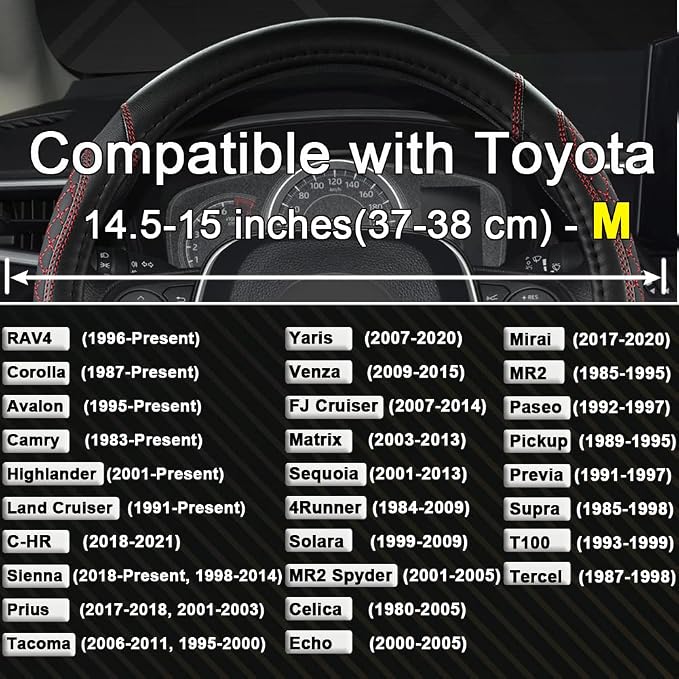 West Llama Customized Auto Car Steering Wheel Cover for Toyota Rav4 Corolla Camry Highlander(Diamond Quilted-Black+Red-Standard Size)