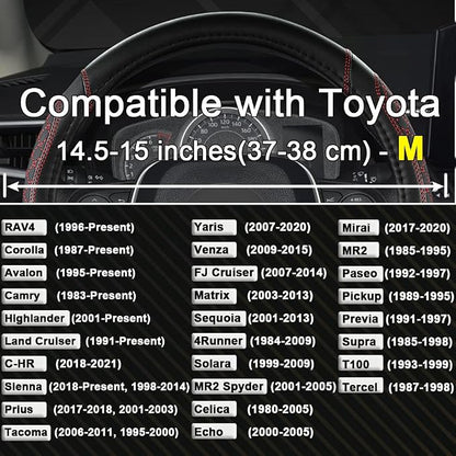 West Llama Customized Auto Car Steering Wheel Cover for Toyota Rav4 Corolla Camry Highlander(Diamond Quilted-Black+Red-Standard Size)
