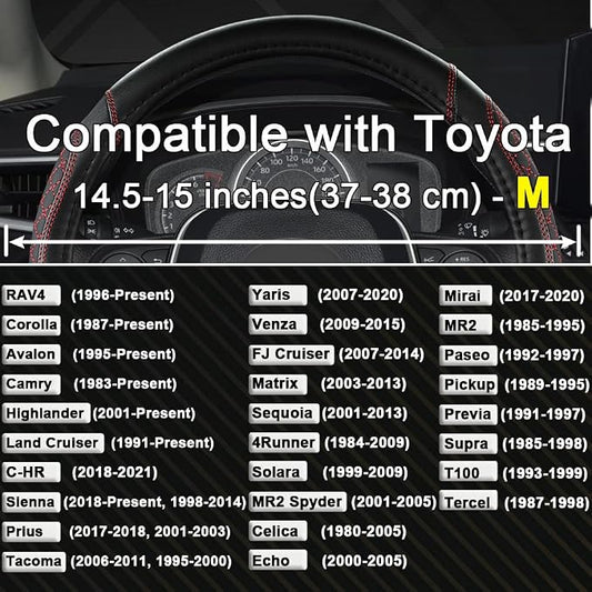 West Llama Customized Auto Car Steering Wheel Cover for Toyota Rav4 Corolla Camry Highlander(Diamond Quilted-Black+Red-Standard Size)