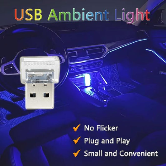 2 Pcs USB LED Car Interior Atmosphere Lamp, Night Light Led Decoration Light Ambient Lighting Kit Interior LED Lights, Portable Vehicle Ambient Lighting Kit for All Car Interior Accessories (Multi)
