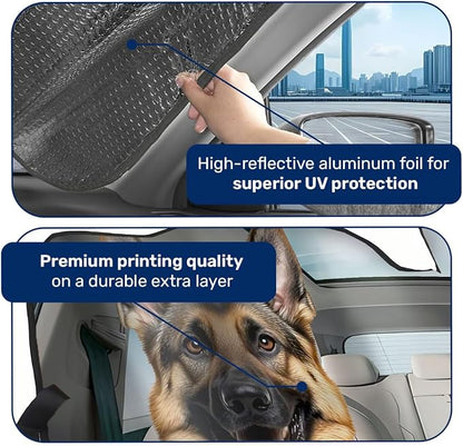 GENANY German Shepherd Windshield Cover for Car SUV Truck (55x30 Inches), Foldable Heat Shield, Shades for Front Windows, Protector Blocks UV, Car Decor