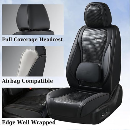 Coverado Car Seat Covers Full Set, Black Seat Covers for Cars, Waterproof Nappa Leather Automotive Seat Covers with Lumbar Head Pillow, Car Seat Protectors, Universal Fit for Most Cars SUV