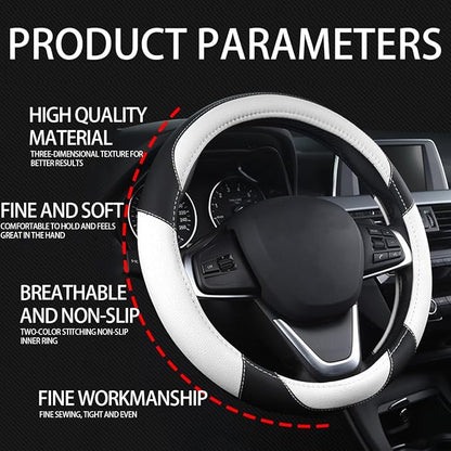 BESULEN Car Steering Wheel Cover, Soft Leather Steering Wheel Protector, Universal Non-Slip Steering Wheel Covers, Comfortable Grip Sweat-Absorbent, Automotive Interior Accessories