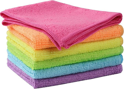 Orighty Microfiber Cleaning Cloth 6 Pack, Microfiber Towels for Cars, Highly Absorbent Car Cleaning Supplies, Lint Free Cloths Clean Rags for Car Care, House, Kitchen, 12x12 inch,Multicolor