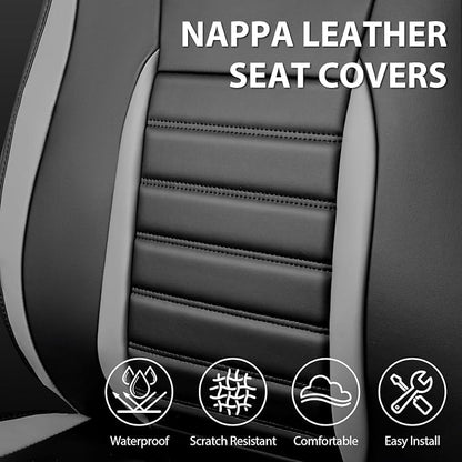 CAR PASS Nappa Leather Car Seat Covers Full Set, Luxury Seat Protector for Cars, Waterproof Anti-Slip Seat Cushion Armrest Compatible Airbag Universal for Sedan SUV Pick-up Truck Auto, Black Gray