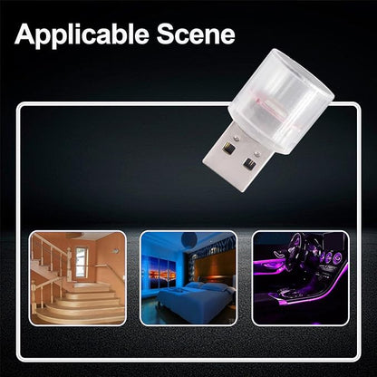 USB LED Car Interior Night Light, 2 PCs, Atmosphere Lamp, Mini Decoration Lights, Ambient Atmosphere Night Lamp, USB Night Light for All Car Interiors (White)