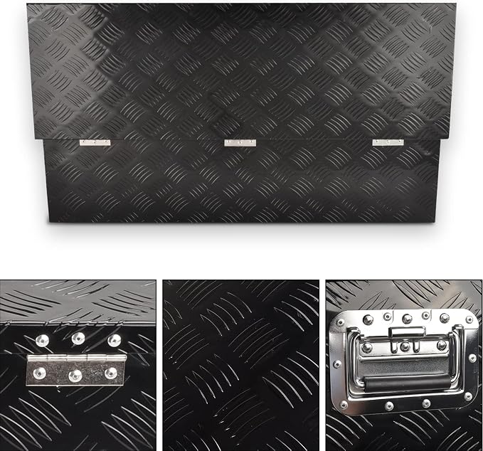 39 Inch Heavy Duty Aluminum Truck Bed Tool Box, 5 Bar Tread Storage Organizer, Lock & Keys, Black (39"x13"x10")