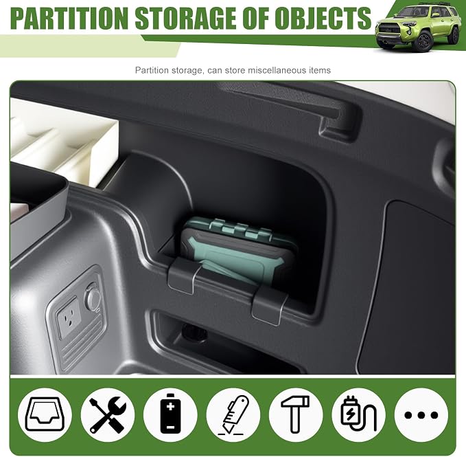 Trunk Organizer for 2010-2024 Toyota 4Runner 5-Seat 2nd Row(NOT Fit 7-Seat 3rd Row), Rear Storage Box Bin Cargo Tray for 10-24 4 Runner Interior Accessories(Right Side Hanging/Without Speaker)