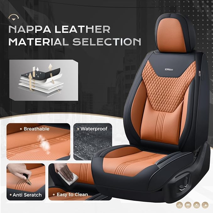 Coverado Car Seat Covers Full Set, Front Seat Covers with Lumbar Support and Back Seat Cover Waterproof Leather Automotive Seat Cover, Universal Car Interior Protectors Cushion for Most Cars
