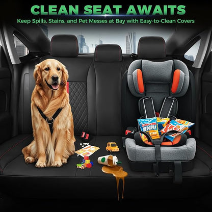 for Honda Civic Leather Seat Covers, Sedan LX 2016 2017 2018 2019 2020 2021, Custom Fit Car Seat Cover Full Set, Waterproof Accessories, Black Red (Solid Bench Seats- W/O Rear Armrest)