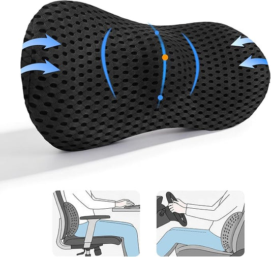 Lumbar Support Pillow, Memory Foam Lumbar Pillow for Office Chair and Car Seat, Back Pillow for Lower Back Pain Relief, Back Support Pillow for Sitting, Driving, Traveling (Dark Black)