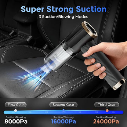 Handheld Vacuum for Car, 24000Pa Cordless Car Vacuum Cleaner with Blower and Inflator, Lightweight Portable Vacuum for Pet Hair, Crumbs, Keyboard, Sofa, Black