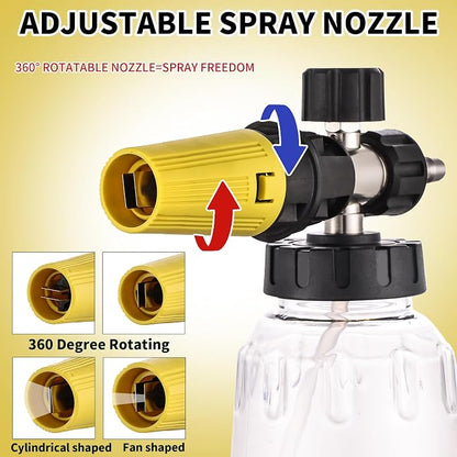FENG PAI Foam Cannon for Pressure Washer with Dual-connector Accessory, 7 Power Washer Sprayer Nozzles, 1/4" Quick Connect Double Tip Attachment Soap Bottle Sprayer Soap, 3600 PSI (Clear)