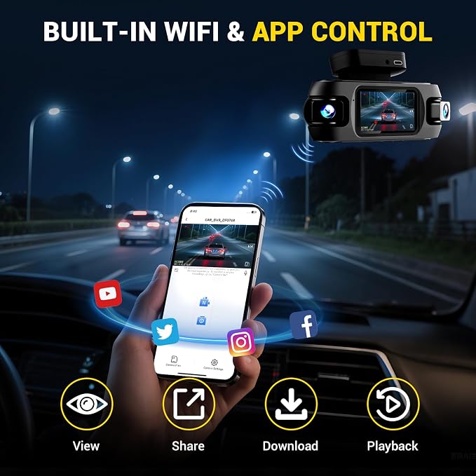 4K 4 Channel Dash Cam Front and Rear with Cabin, 4K+1080P+1080P Dash Camera for Cars, Free 128GB Card Included, Dash Cam with Night Vision, WiFi, GPS, APP Control, Parking Monitor, Loop Recording