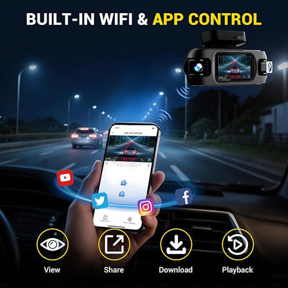 4K 4 Channel Dash Cam Front and Rear with Cabin, 4K+1080P+1080P Dash Camera for Cars, Free 128GB Card Included, Dash Cam with Night Vision, WiFi, GPS, APP Control, Parking Monitor, Loop Recording