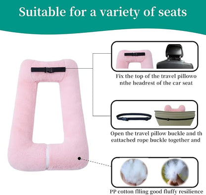 FHSGGP Travel Pillow Upgraded Version of Aircraft Travel Neck Pillow with Storage Bag, Sleep Pillows for Travel by Train, Car, or Plane, Supporting the Head and Body, Travel Pillow for Kids Pink
