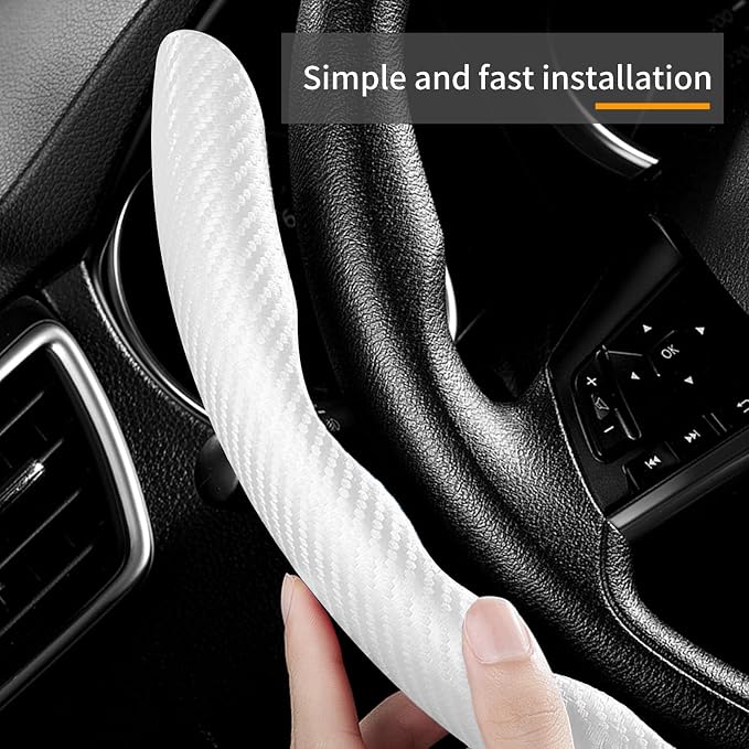 3 Piece Carbon Fiber Steering Wheel Cover,Car Steering Wheel Protector with Non-Slip Lining,Breathable Microfiber Universal for 14.5-15 inch,White