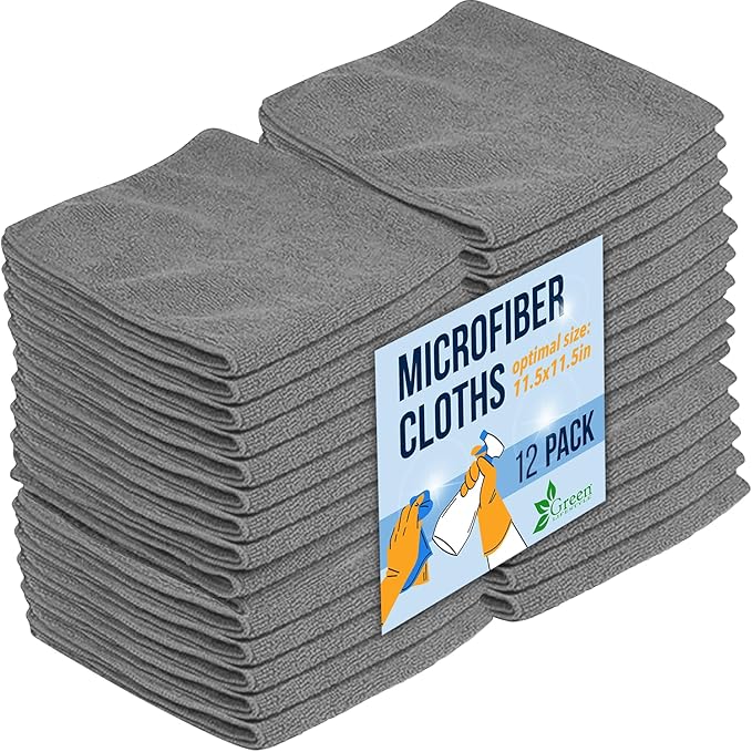 GREEN LIFESTYLE Microfiber Cleaning Cloth 11.5" x 11.5" 12 Pack - Edgeless Microfiber Towels for Cars, Cleaning Rags, Lint Free Car Microfiber Towel, Reusable Cleaning Cloths for House, Garage (Grey)