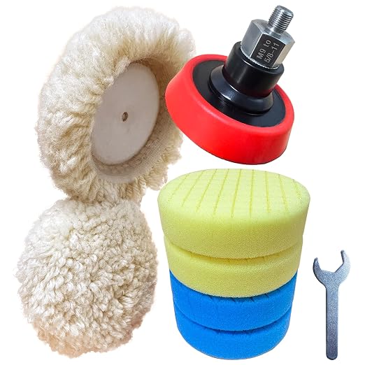 Buffing Polishing Kit for Milwaukee M12 Polisher/Sander,Includes M9 to 5/8-11 Adapter, 3" Backing Pad, Sponge and Wool Buffing Pads（9 Pcs）