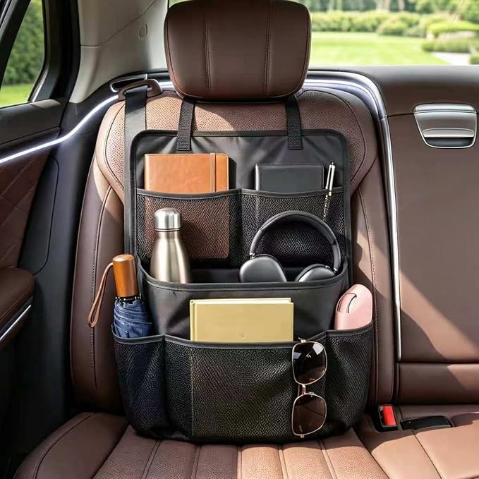3-in-1 Car Seat Organizer Car Seat Back Organizer with Tablet & Laptop Holder, Passenger Seat Storage Bag with Compartment,Headrest Organizer for Cars,Trucks,SUVs,Vans