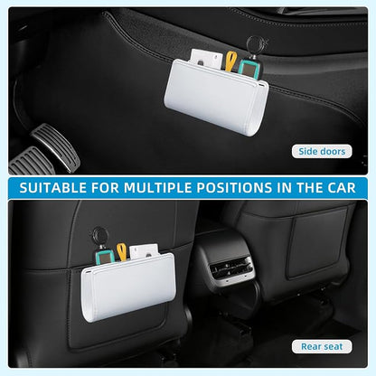 Car Trash Can, Universal Leather Foldable Leakproof Garbage Bins Car Door Organizer Holder (White)