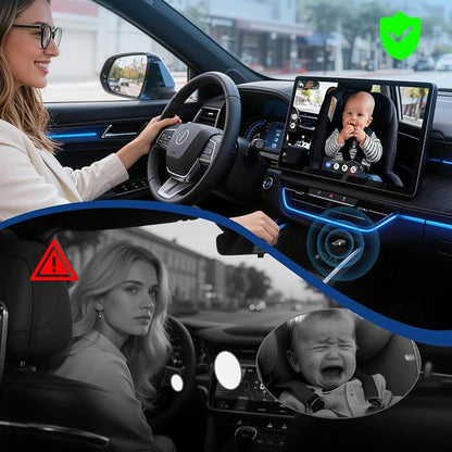 Cabin Care Baby Car Camera with Wireless CarPlay Adapter for iPhone Only, 1080P HD, IR Night Vision, 150° Wide-Angle, Real-Time Rear Seat Monitor, Works with Factory Wired CarPlay (Dog)