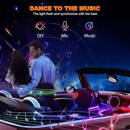 Jushope Car LED Strip Lights, Interior Acrylic LED Lights for Car with Dynamic Rainbow Dream Color Chasing, Ambient Lighting Kits Music Sync (10 in 1(4 * 29.5+43.3+14.5 inches+4 Footwell Lights))