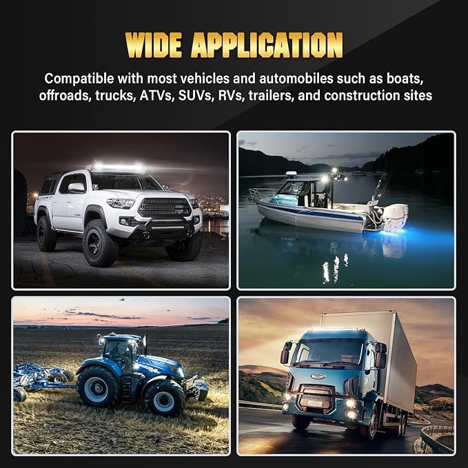 LED Light Bar Kit for Truck, 2 Pcs 20 Inch Slim Light Bars, 4 Pcs 4 Inch LED Pods, 2 Wiring Harness, 12V 24V Off-Road Driving Work Fog Lights for SUV ATV Tractor Pickup Golf Cart