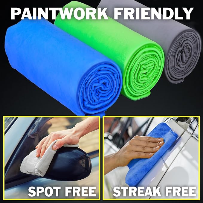 6 Pack Premium Shammy Cloth for Car Drying, 26”x17” Chamois Towel for Car, Super Absorbent Shammy Towel for Car, Reusable Soft Car Drying Towels