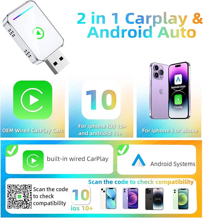 LENVA Wireless CarPlay Adapter, 2025 Upgrade Mini Design for Cars Plug and Play Fast Stable Connection No Delay (Only for iPhone, Not for Android)