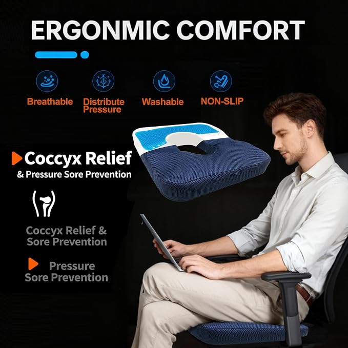 Donut Pillow for Tailbone Pain&Hemorrhoid,Wheelchair Seat Cushion for tailbone pain relief,Gel Cushions for Pressure Relief,Memory Foam Pad for Office Chair,Stands & Postpartum Pregnancy(Blue)