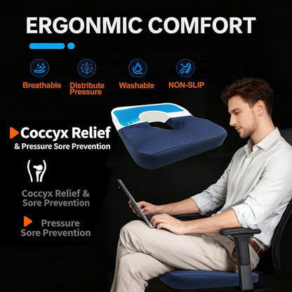Donut Pillow for Tailbone Pain&Hemorrhoid,Wheelchair Seat Cushion for tailbone pain relief,Gel Cushions for Pressure Relief,Memory Foam Pad for Office Chair,Stands & Postpartum Pregnancy(Blue)