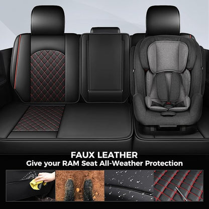 FREESOO Seat Covers for Dodge Ram 2019-2026 Ram 1500 Crew Quad Regular Cab 2011-2026 2500 3500 Mega Cab Bighorn Longhorn Laramie Tradesman, with Flat Bench, Black Red