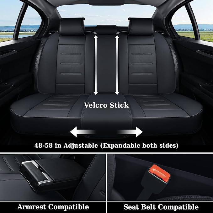 Coverado Car Seat Covers, Front Covers for Cars, Car Seat Cover Front Seats, Car Seat Protector Waterproof, Leather Car Seat Cushion, Universal Interior Covers Seat Protectors for Most Cars Black