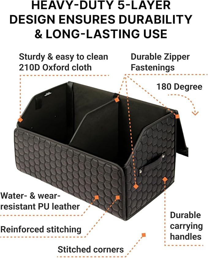 Owleys Cargo Organizer 17.7" - Compact Storage Totes with Lids for SUV, Sedan or Truck - Durable Car Crate for Travel Essentials - Black