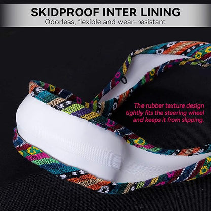 Boho Steering Wheel Cover Elastic Microfiber for Women, Universal Fit 15 inch Car SUV, Hippie Style Protector Cover, Anti-Slip, Breathable, Absorbing Sweat - 01