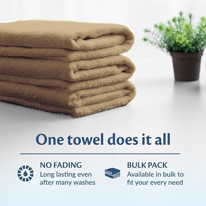 Car Care Essentials Wash Dry and Detail Towels, Set of 12, Beige, 100% Ring Spun Cotton, 16” X 27”, 4.25 lbs. per dz. Heavy Thick, Premium Multi-Purpose Towels