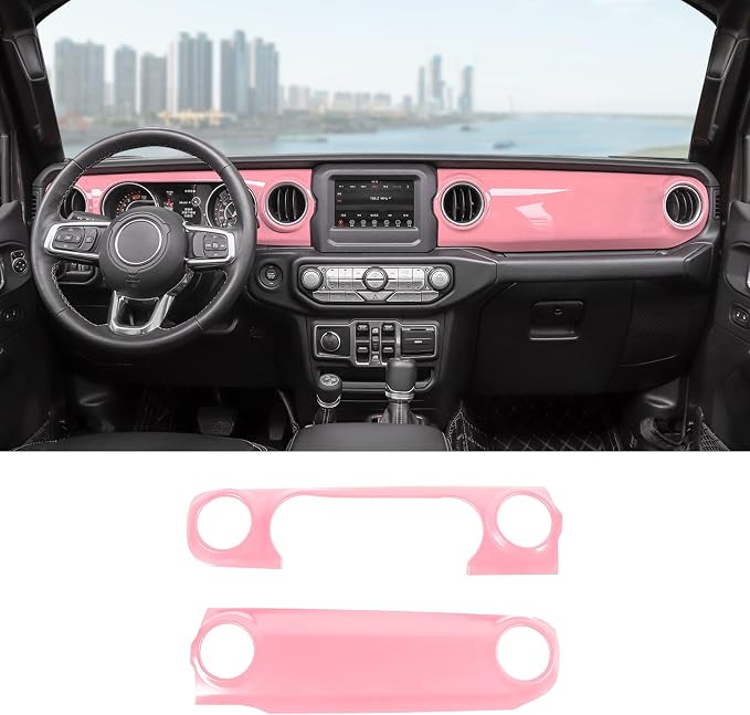 Dashboard Decorative Panel Cover, Center Console Trim Cover Kit for 2018-2023 Jeep Wrangler JL JLU & Jeep Gladiator JT(Pink)