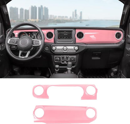 Dashboard Decorative Panel Cover, Center Console Trim Cover Kit for 2018-2023 Jeep Wrangler JL JLU & Jeep Gladiator JT(Pink)