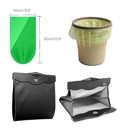 Smart LED Car Trash Can, Bisposable Trash Bags 4Gallon, 150Counts Waterproof Leather Storage Pocket Portable Garbage Bag for Car Bathroom Home Bedroom Office Garbage Can